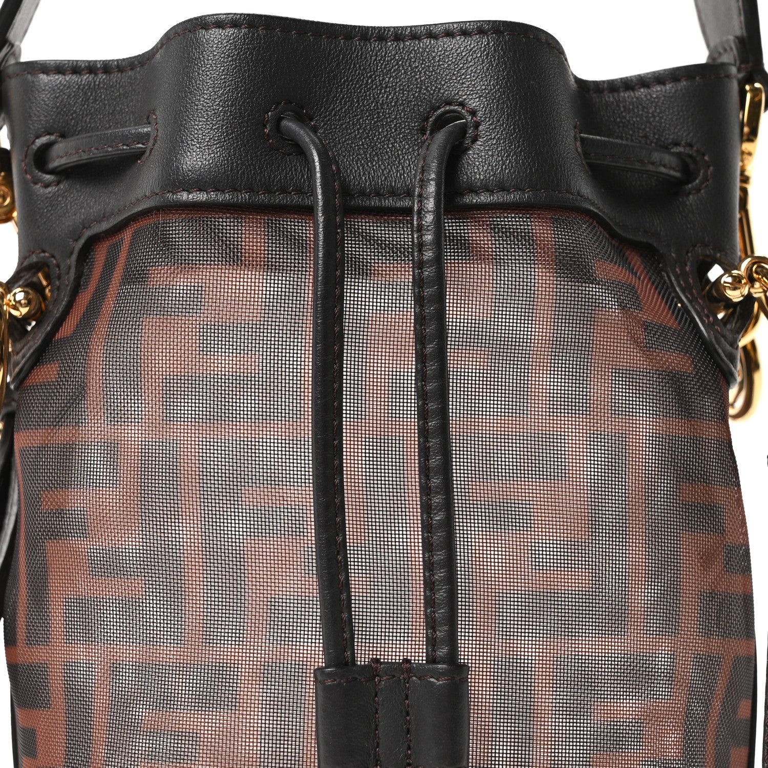Mesh Vitello Grace F is Fendi FF 1974 Mini Mon Tresor Bucket Bag Marrone Black Ebano