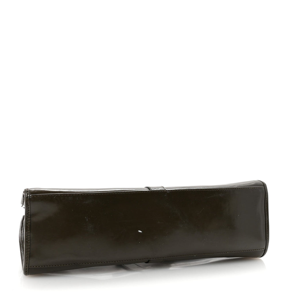 Patent Bardot Shoulder Bag Olive Green