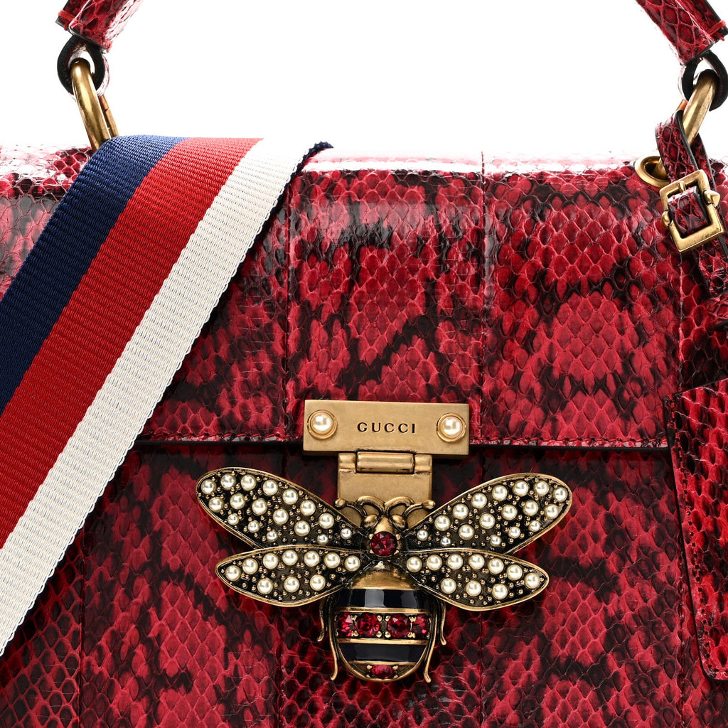 Snakeskin Sylvie Web Small Queen Margaret Top Handle Bag Red