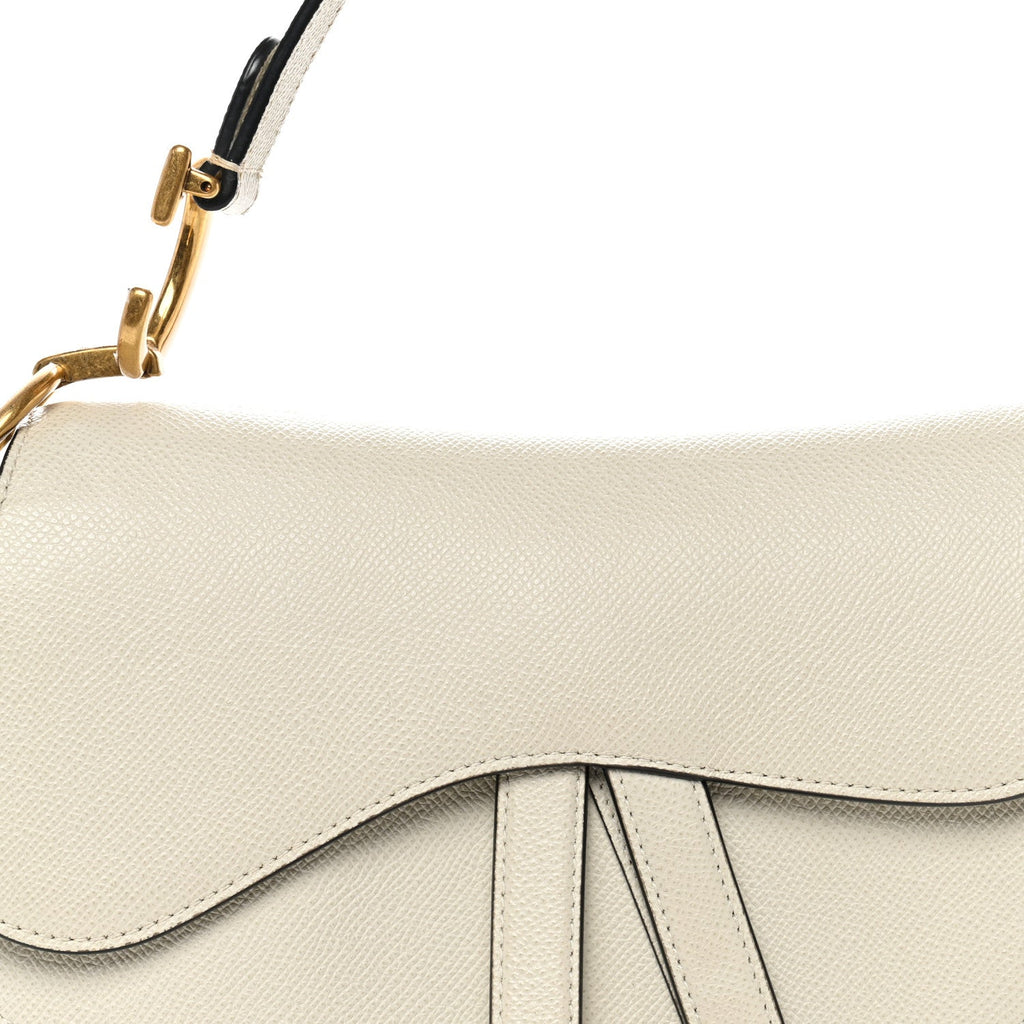 Grained Calfskin Saddle Bag White
