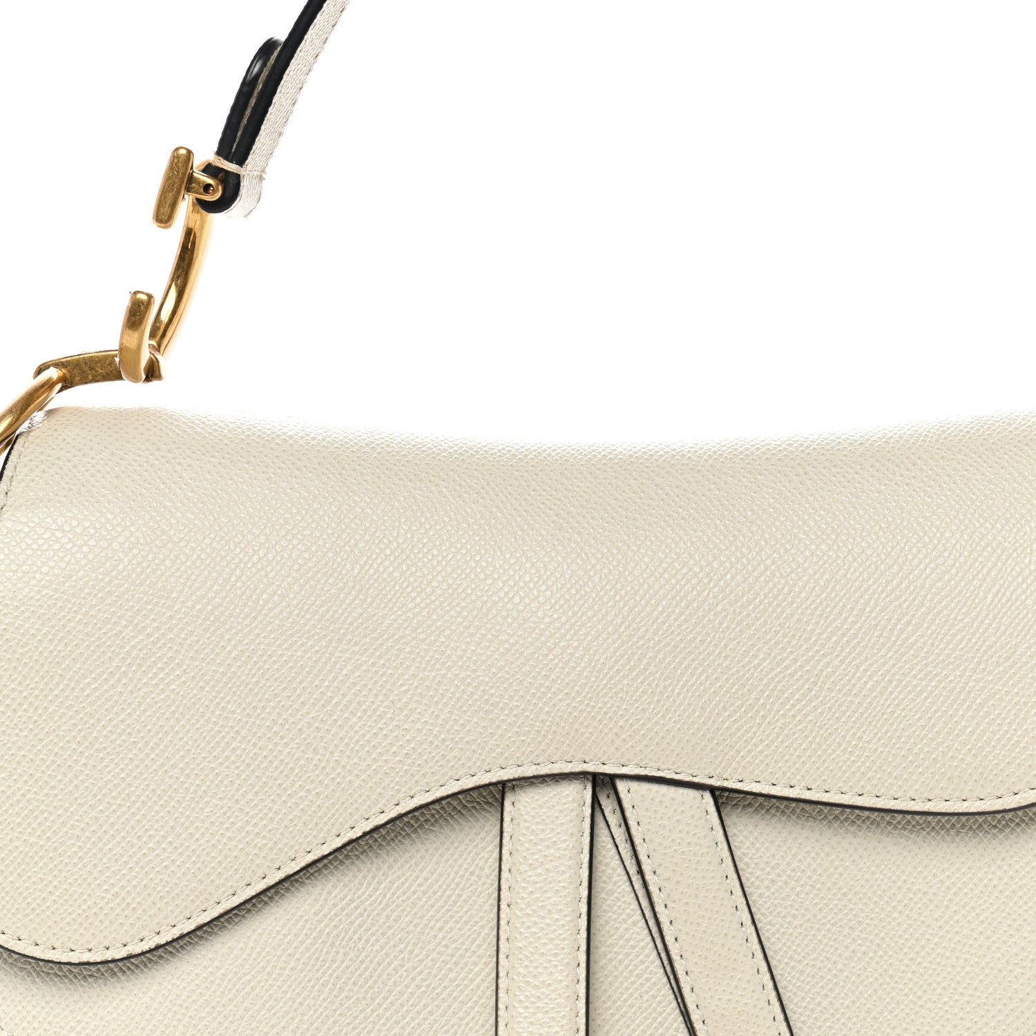 Grained Calfskin Saddle Bag White