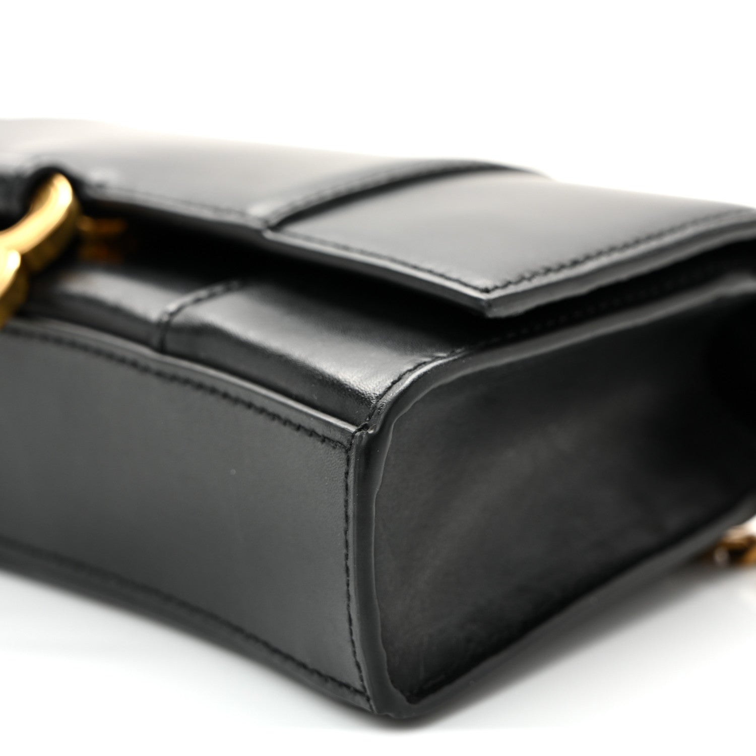 Shiny Box Calfskin Hourglass Chain Bag Black