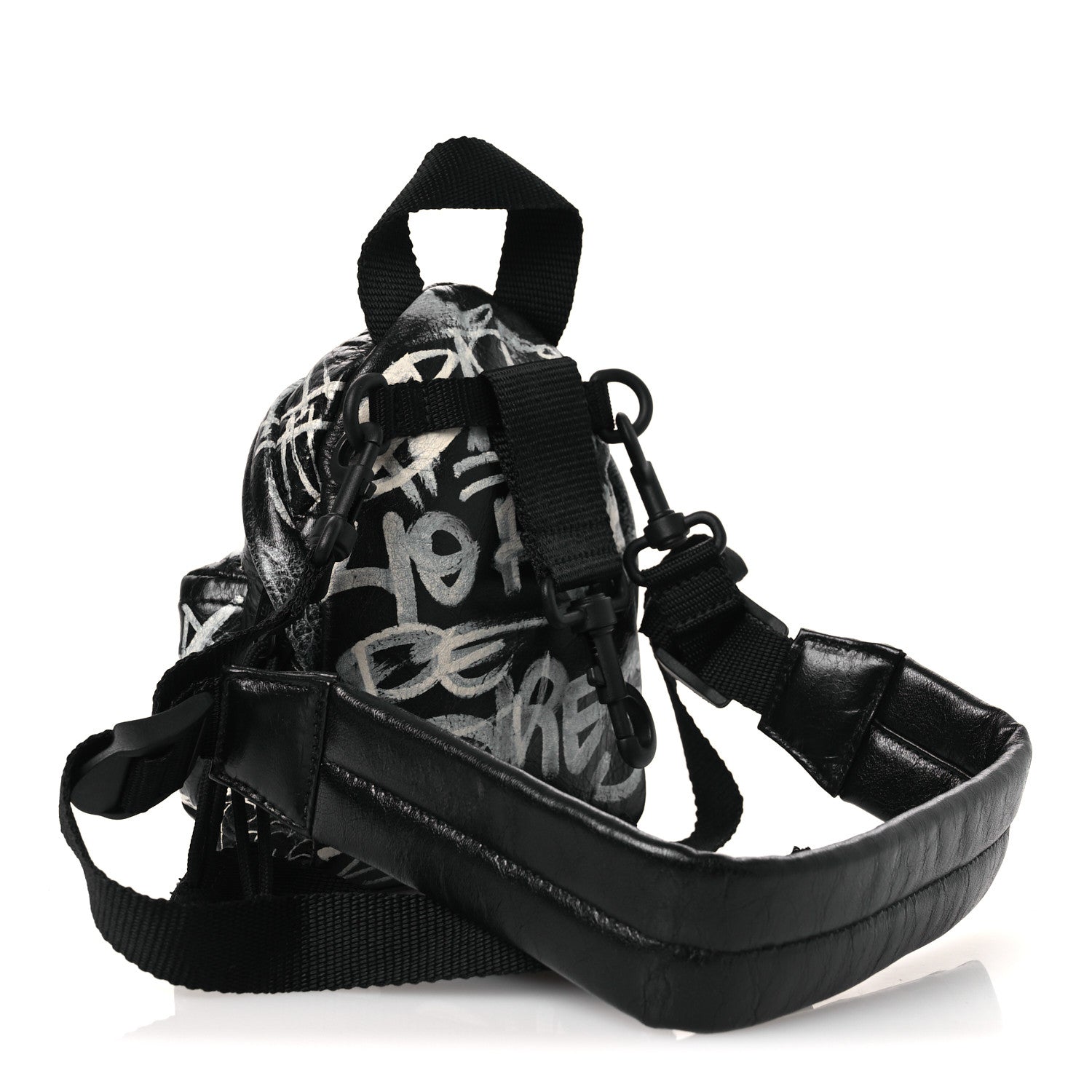 Agneau Arena Graffiti All Over Mini Explorer Crossbody Backpack  Black White