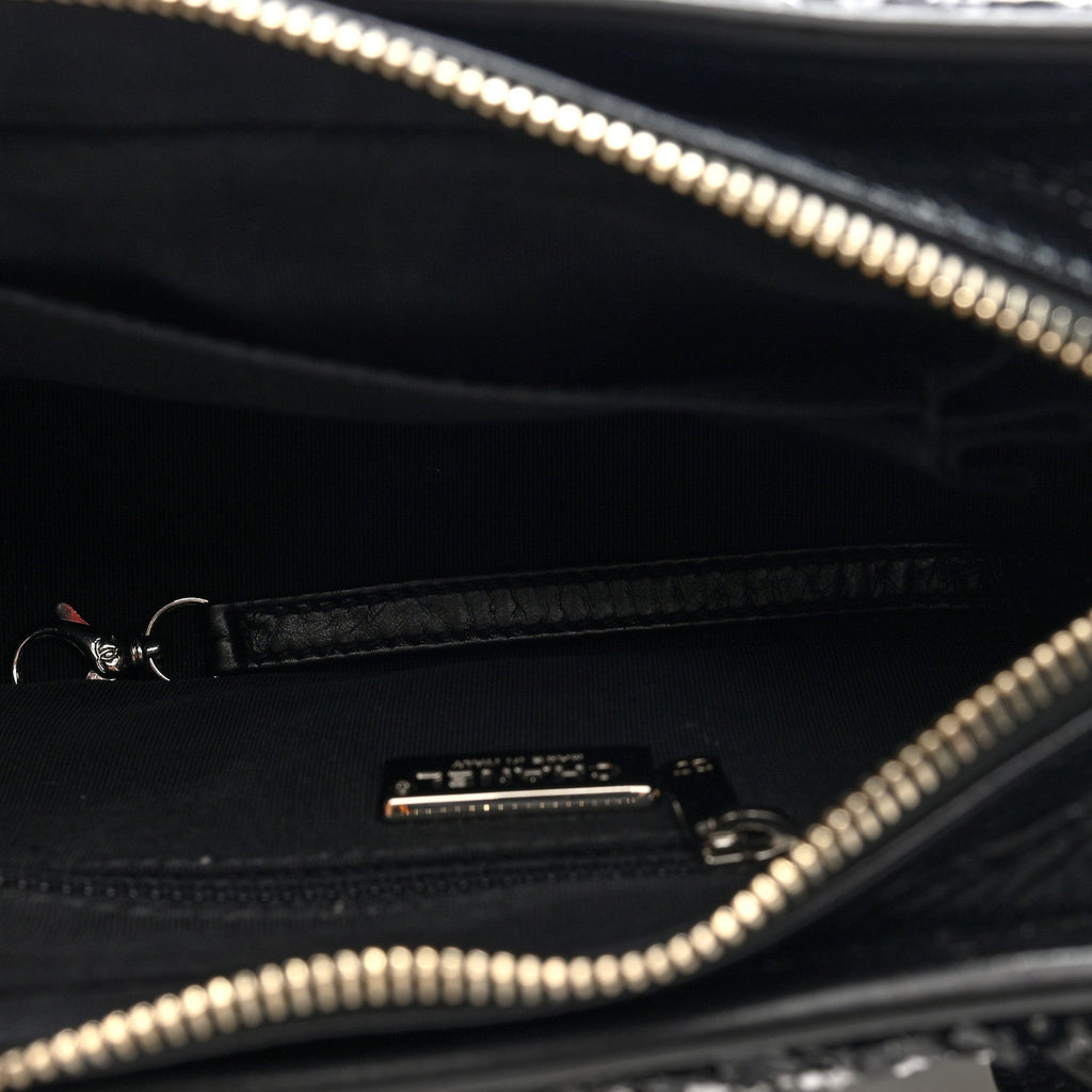 Sequin Calfskin Small Gabrielle Hobo Black White