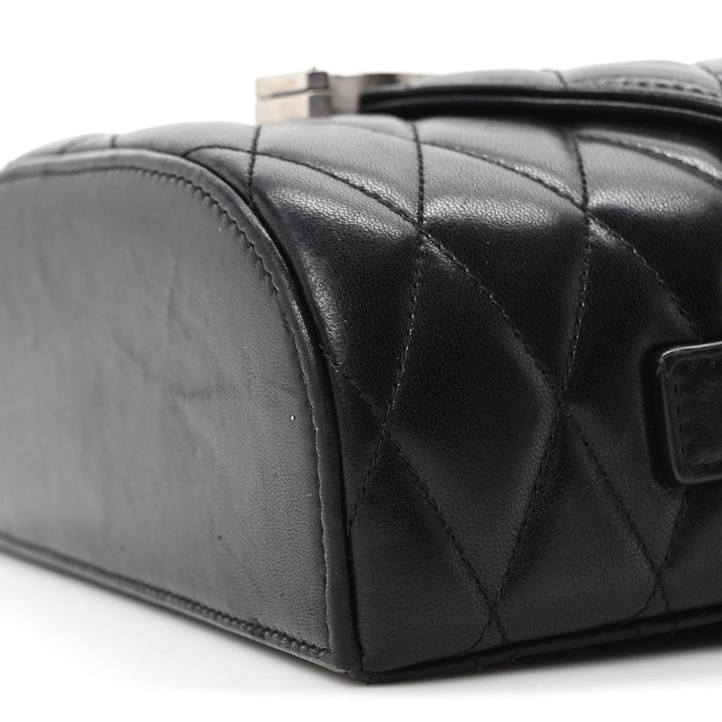 Lambskin Quilted Monogram June Box Bag  Black