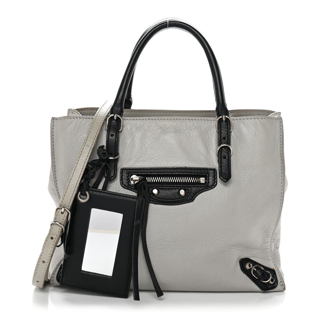 Calfskin Papier Mini A4 Zip Around Tote Grey Black