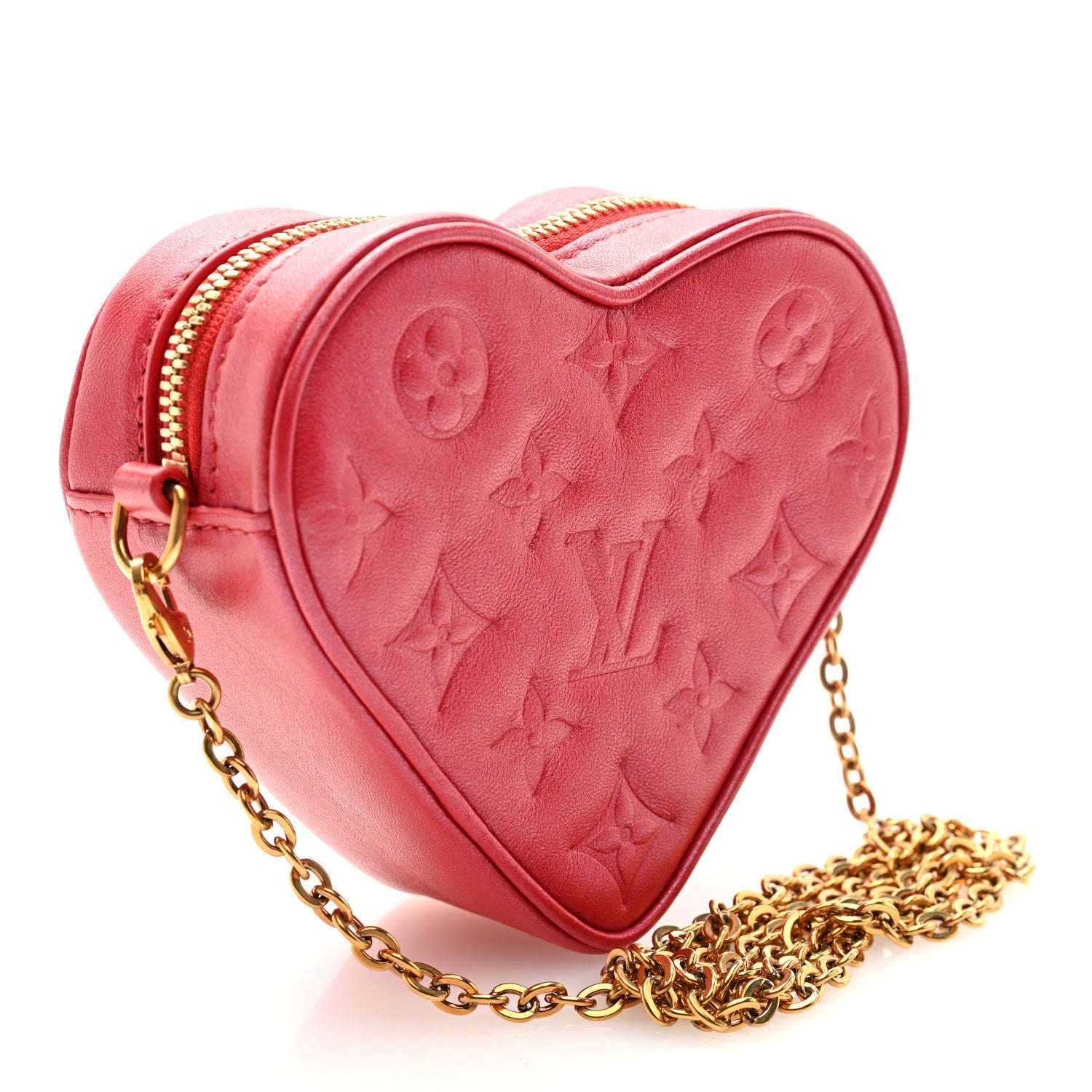 Lambskin Embossed Monogram Fall In Love Sac Coeur Heart Chain Bag Lipstick Red