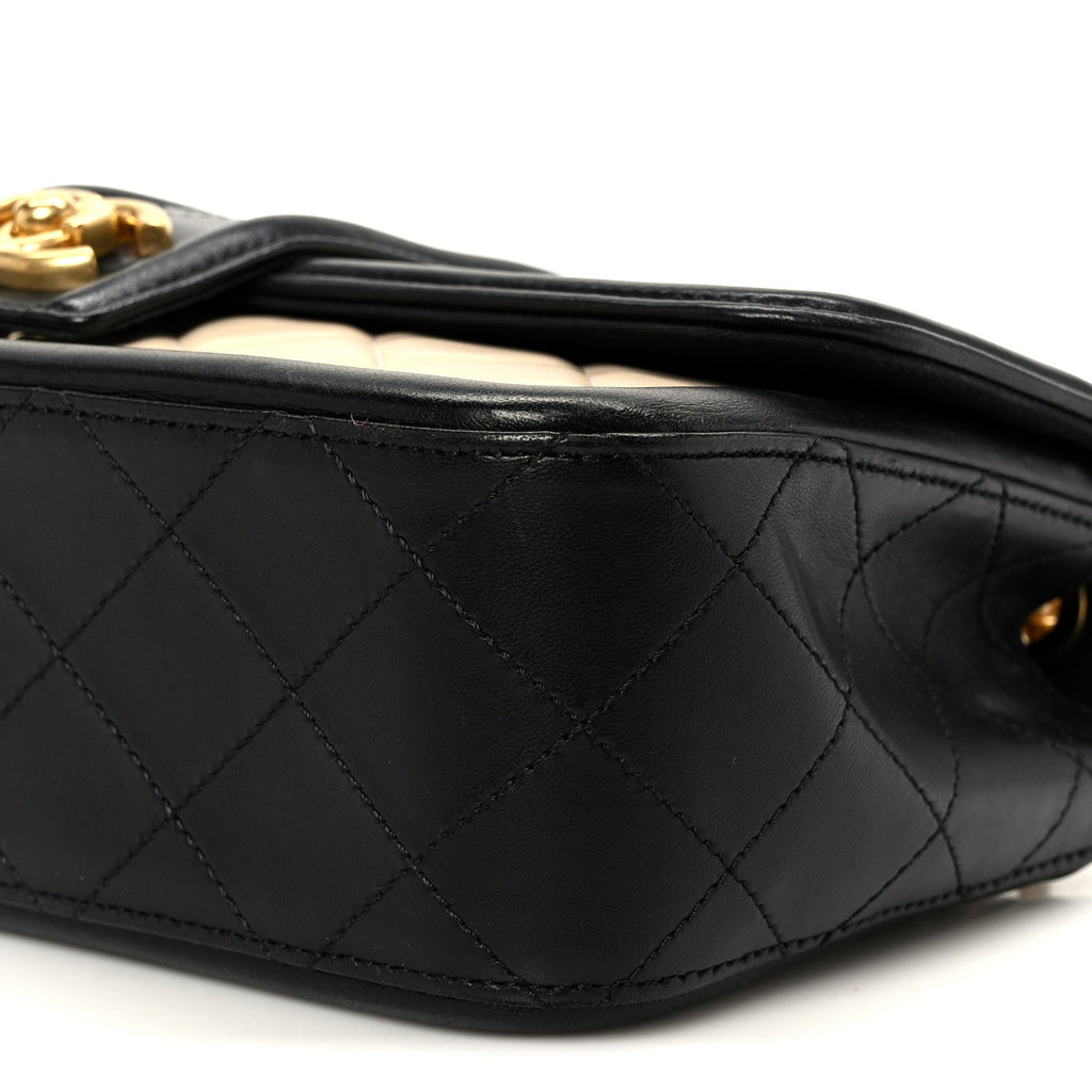 Lambskin Quilted Medium Elegant CC Flap Beige Black