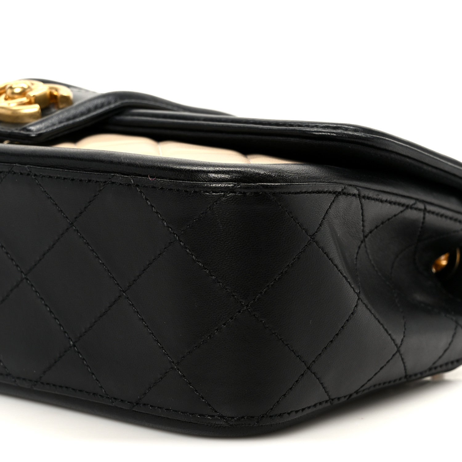 Lambskin Quilted Medium Elegant CC Flap Beige Black
