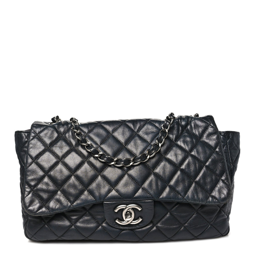 Lambskin Quilted Jumbo Single Flap Black