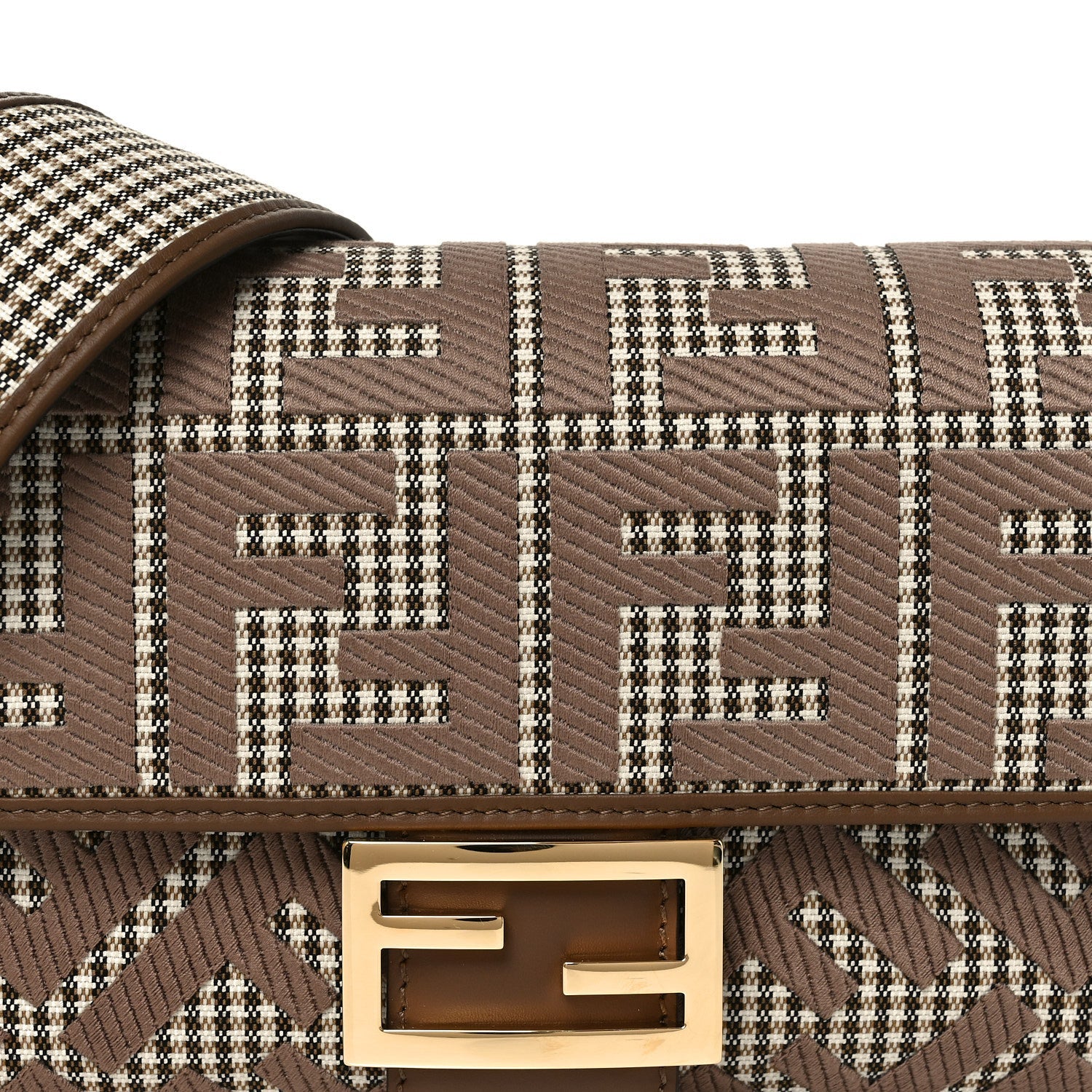 Wool Vitello King Houndstooth FF Embroidered Baguette Beige Moro