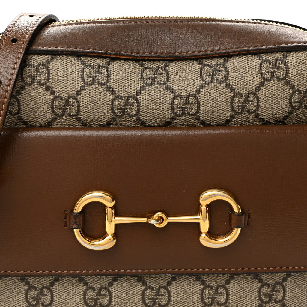 GG Supreme Monogram Small Horsebit 1955 Shoulder Bag Beige Brown Sugar