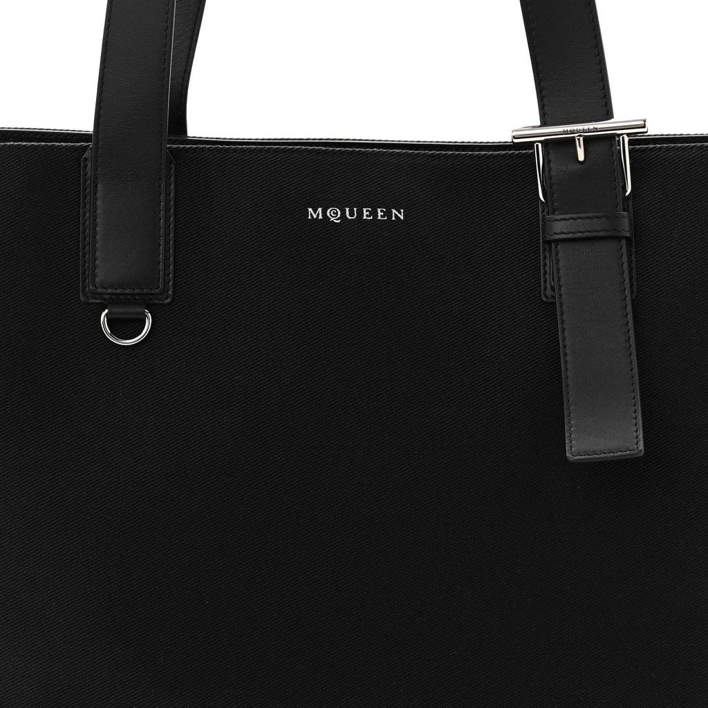 Canvas Calfskin T-Bar Shopping Bag Black