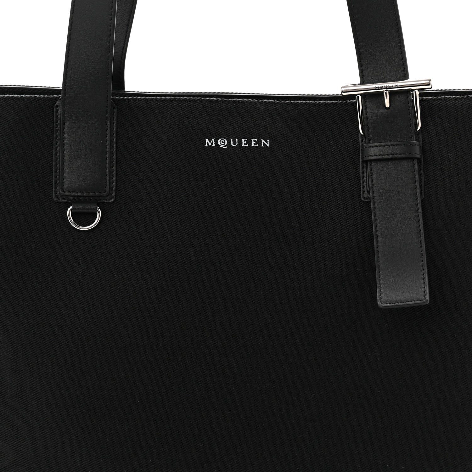 Canvas Calfskin T-Bar Shopping Bag Black