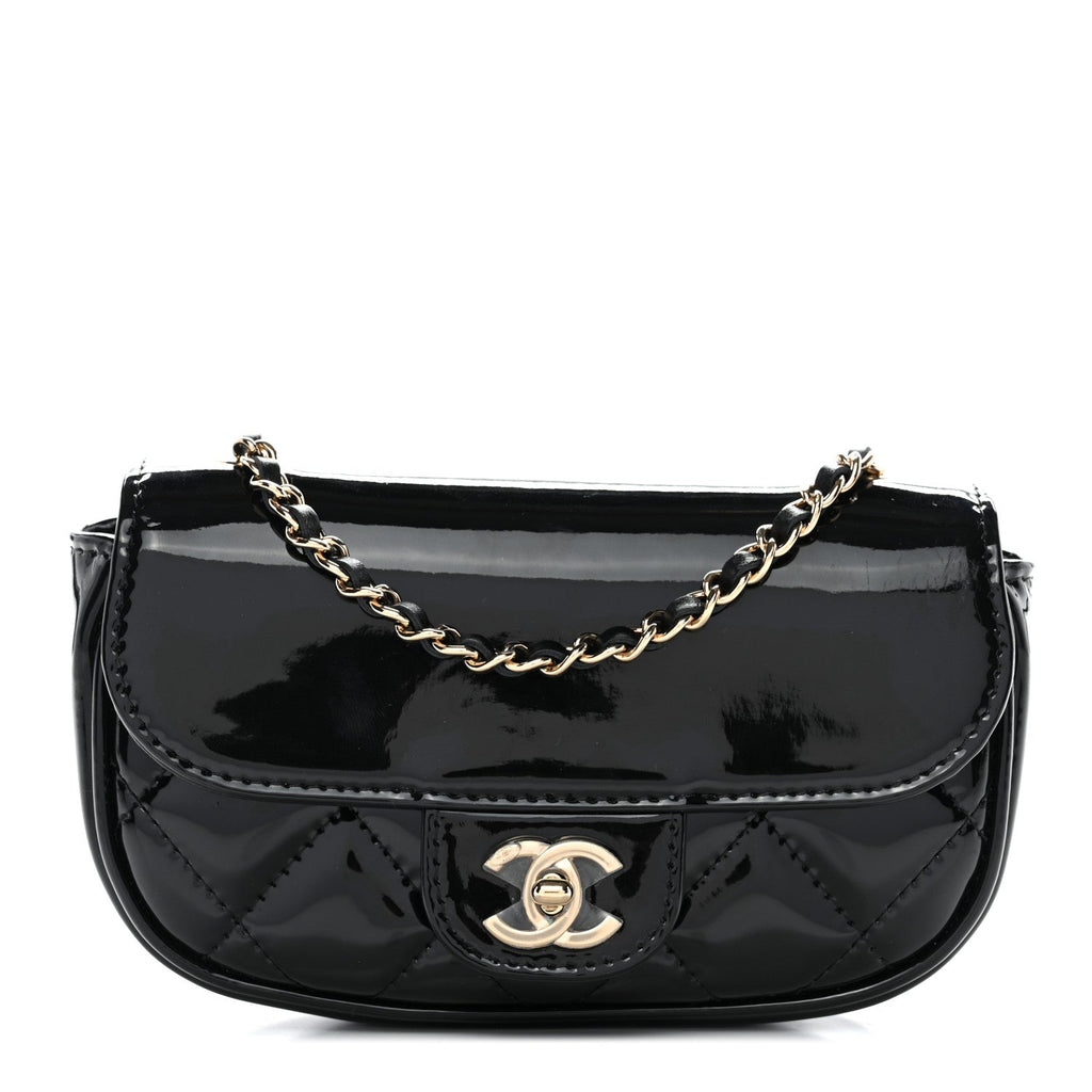 Patent Calfskin Quilted Mini Flap Black