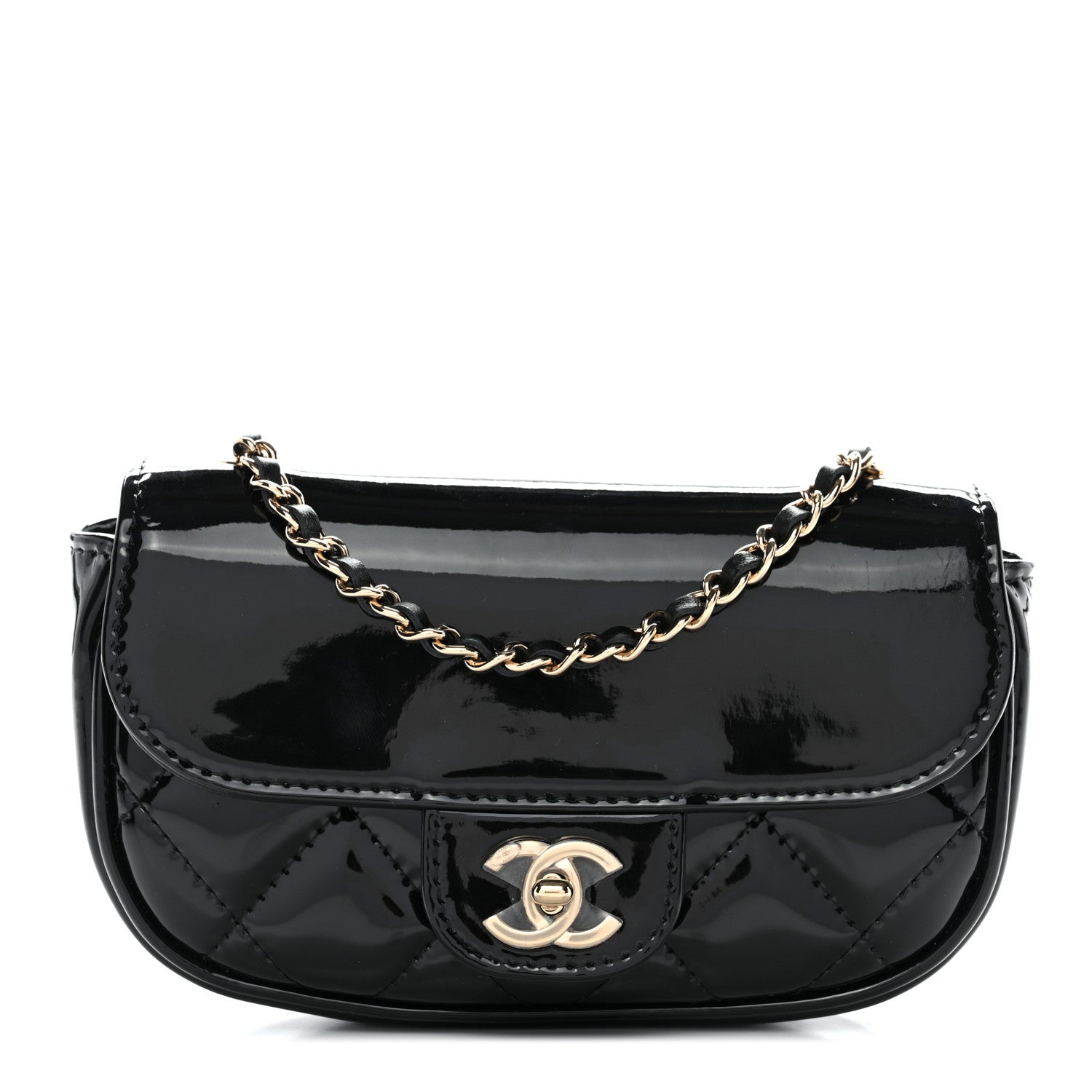 Patent Calfskin Quilted Mini Flap Black
