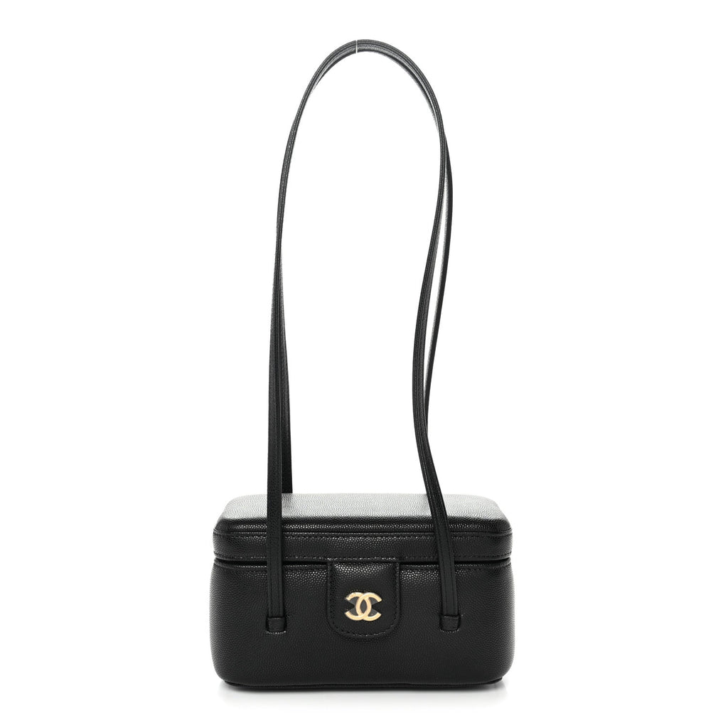 Shiny Caviar Preppy Coco Long Vanity With Strap Black