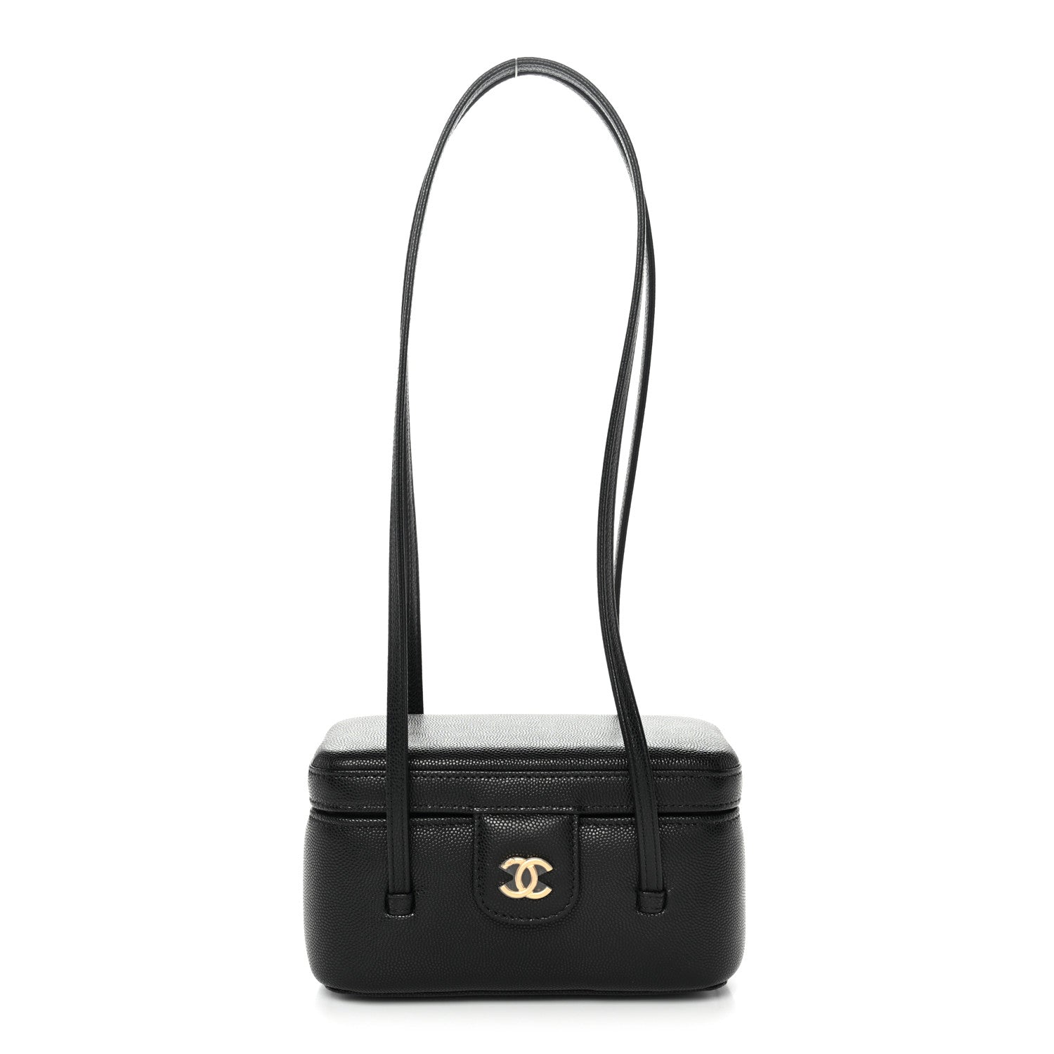 Shiny Caviar Preppy Coco Long Vanity With Strap Black