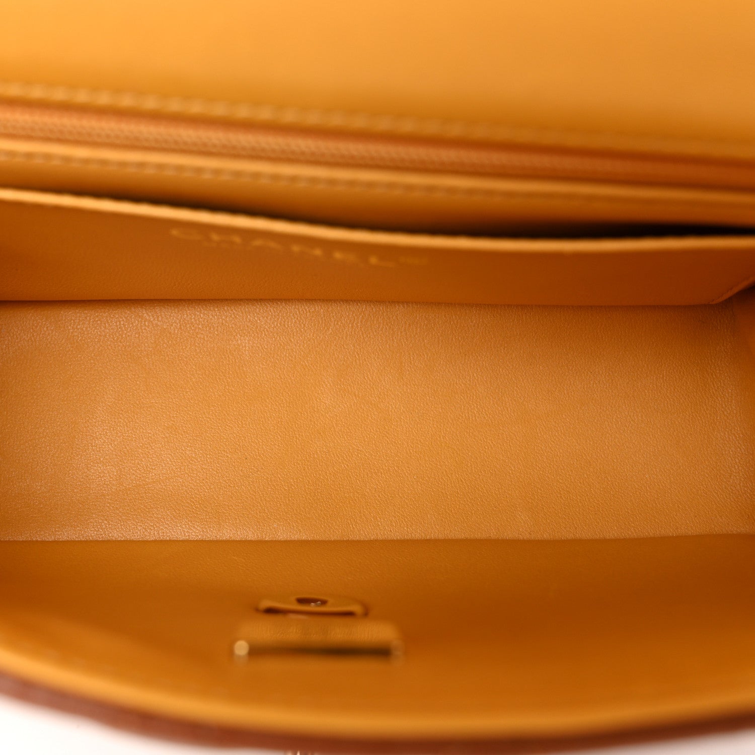 Lambskin Quilted Bi-Color Mini Top Handle Rectangular Flap Light Brown Yellow