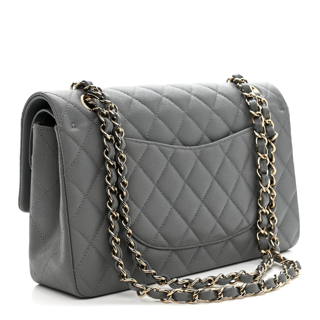 Caviar Quilted Medium Double Flap Grey