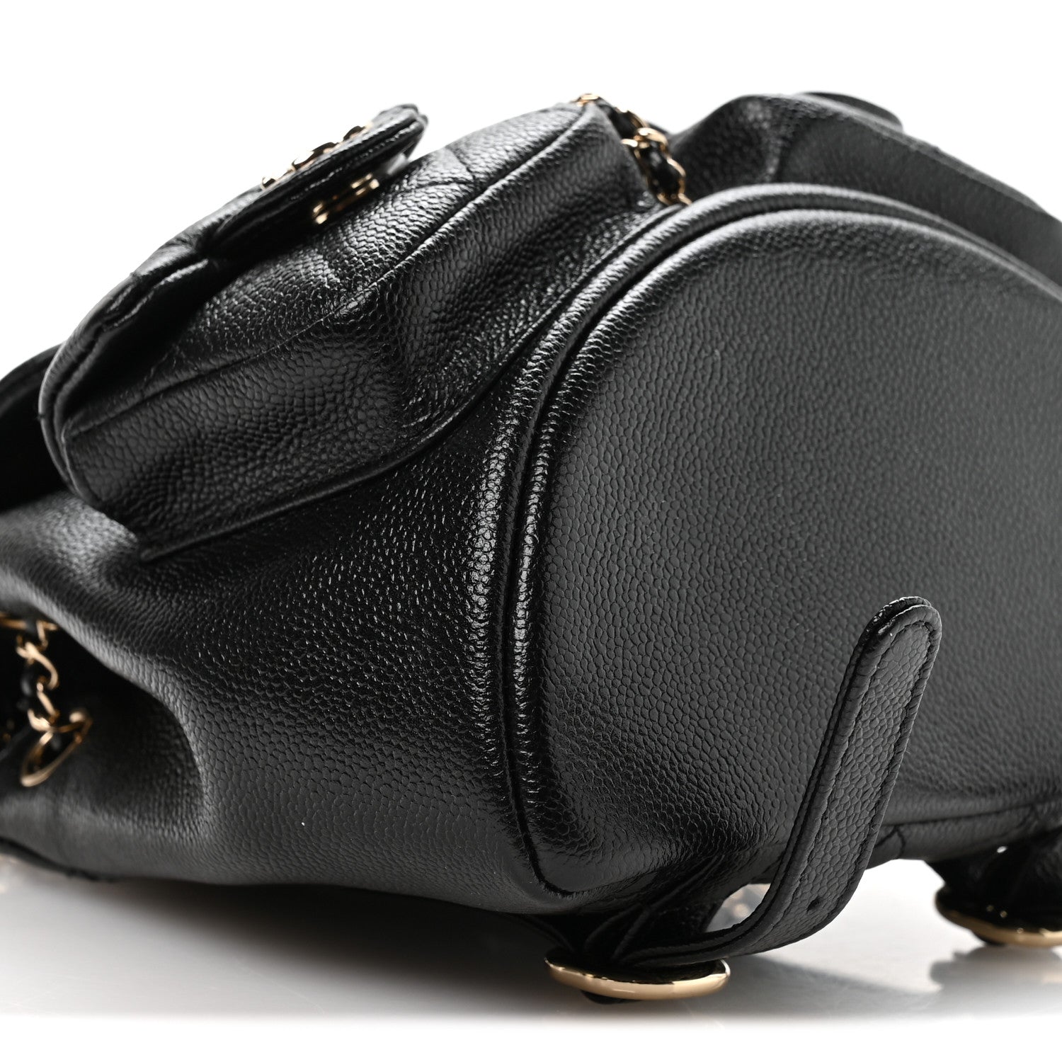Shiny Caviar Quilted Small Duma Pockets Drawstring Backpack Black