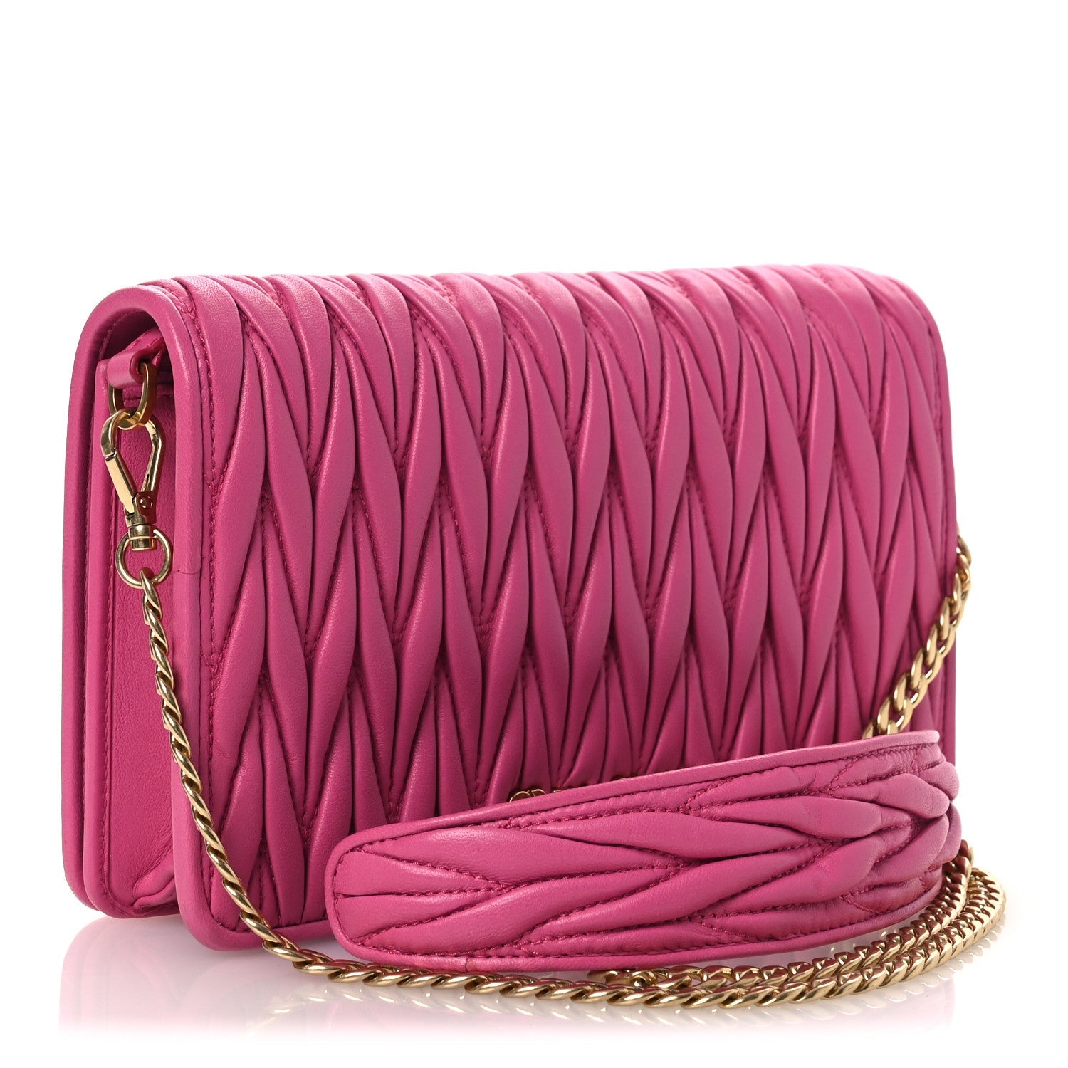 Nappa Matelasse Crystal Wallet On Chain  Fuxia