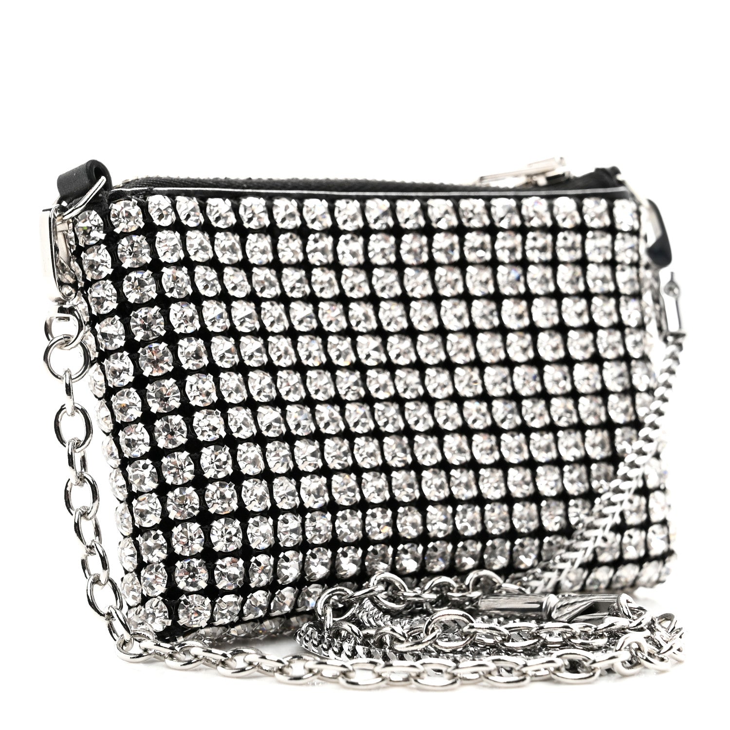 Mesh Crystal Rhinestone Nano Heiress Shoulder Bag Black Silver