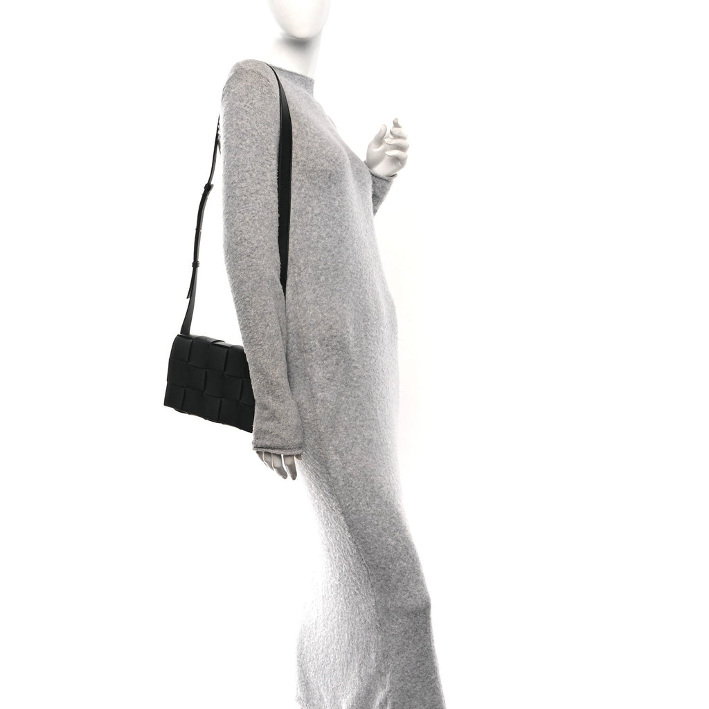 Lambskin Maxi Intreccio Small Cassette Crossbody Bag Black