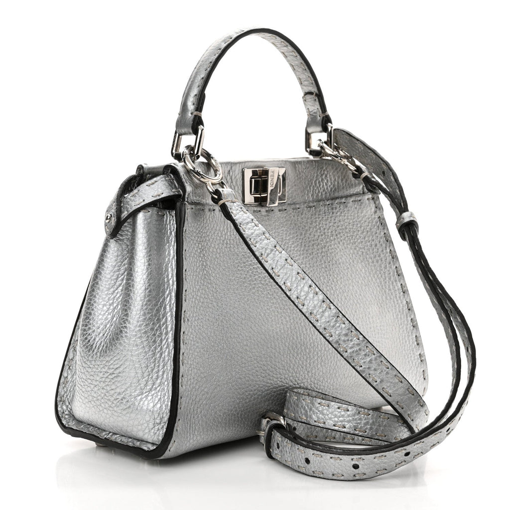 Cuoio Romano Lux Selleria Mini Peekaboo Iconic Satchel Argento