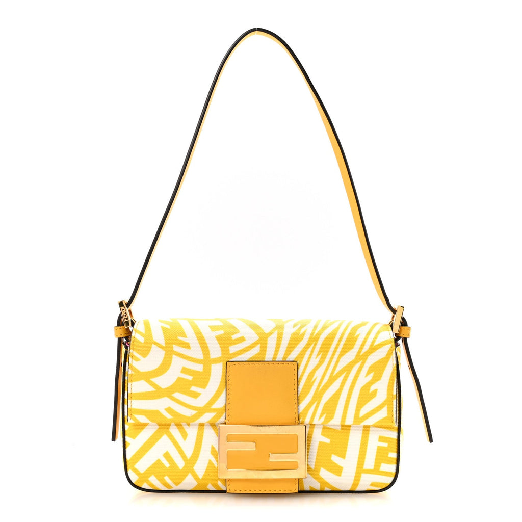 X SARAH COLEMAN Glazed Canvas Vitello King FF Vertigo Mini Baguette 1997 Mimosa White