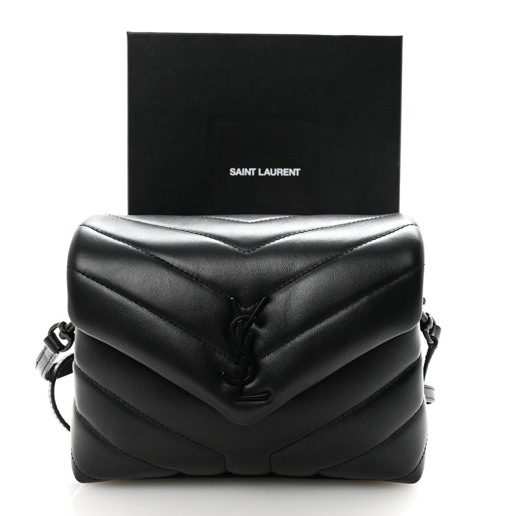 Calfskin Y Quilted Monogram Monochrome Toy Loulou Crossbody Bag Black