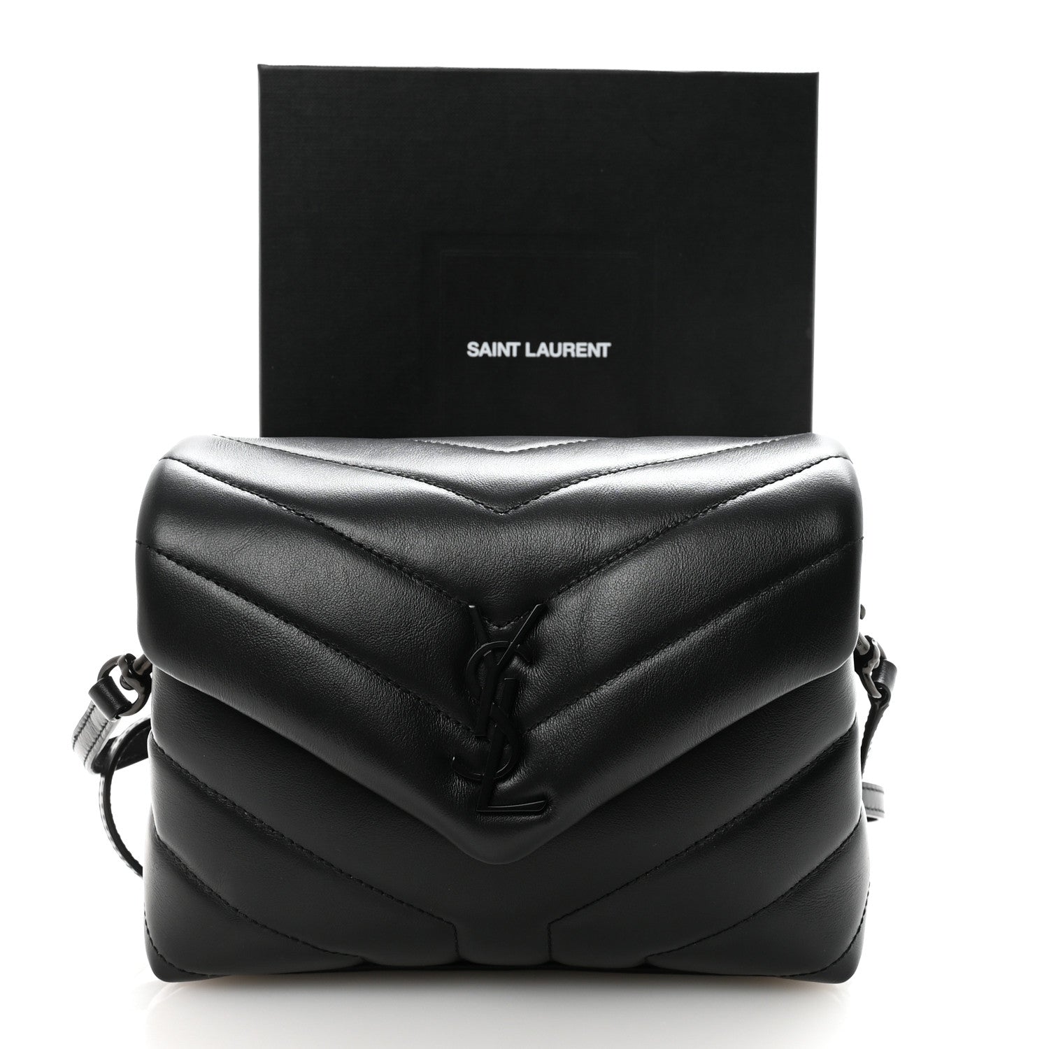 Calfskin Y Quilted Monogram Monochrome Toy Loulou Crossbody Bag Black