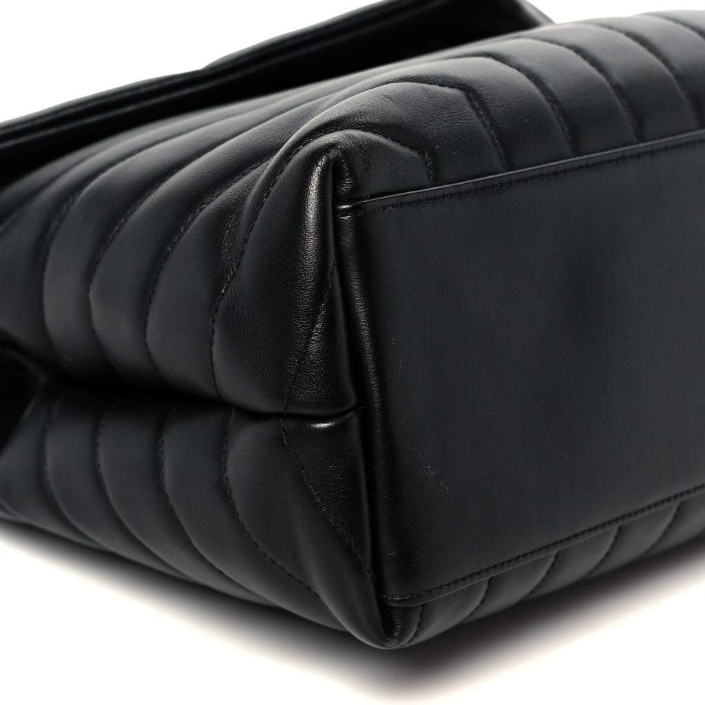 Calfskin Y Quilted Monogram Monochrome Medium Loulou Chain Satchel Black