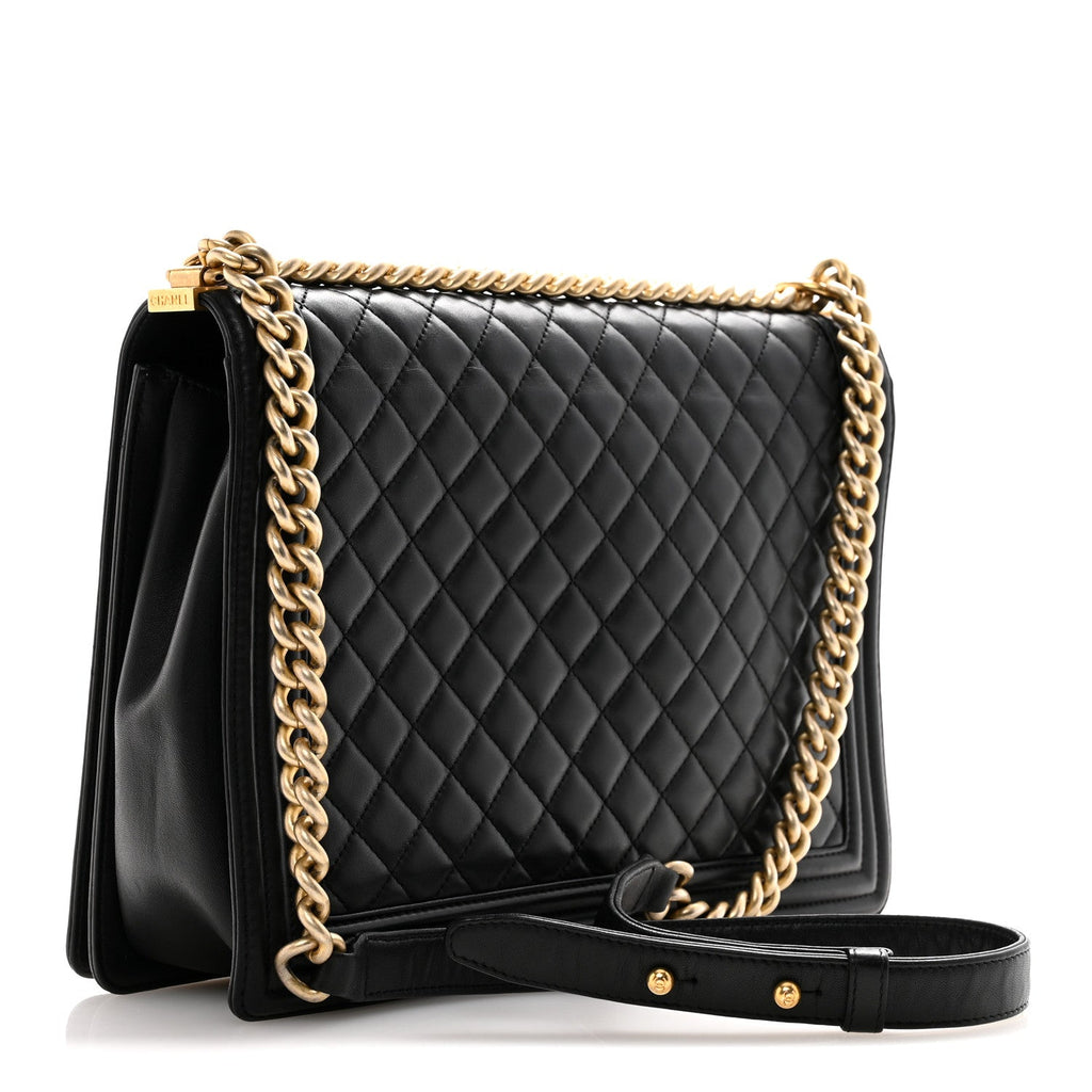Lambskin Quilted Large Boy Flap Black