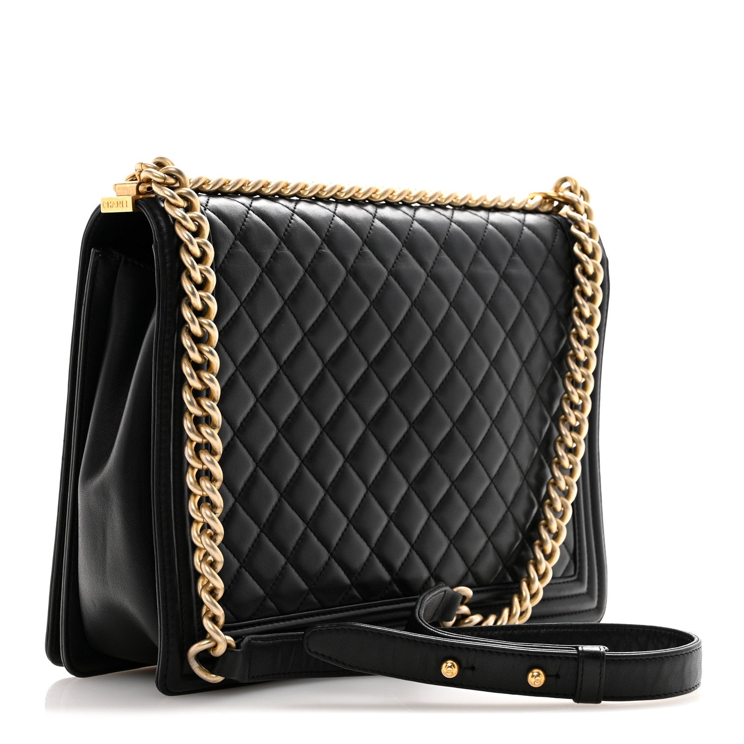 Lambskin Quilted Large Boy Flap Black