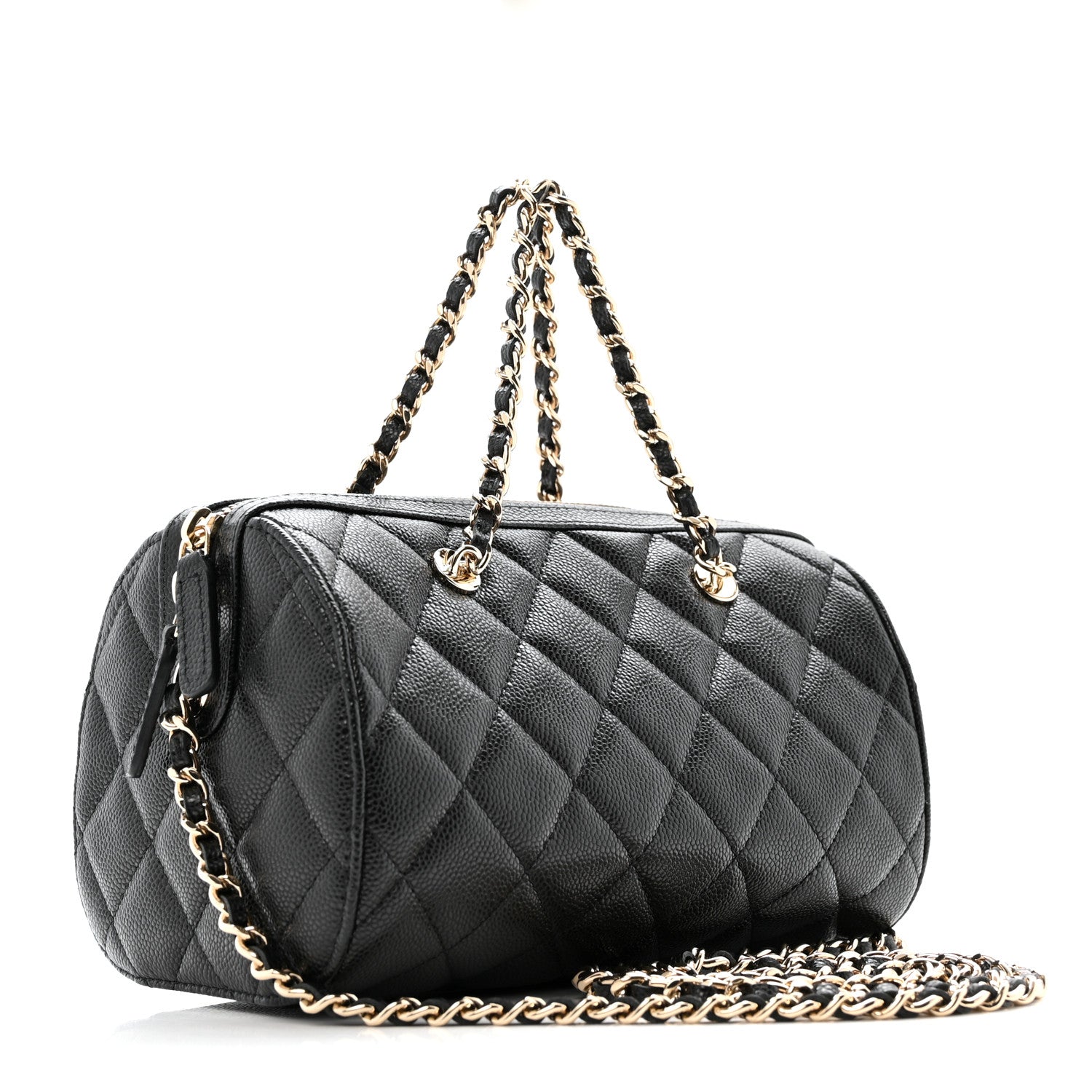 Caviar Quilted Barrel Clutch With Chain  Black