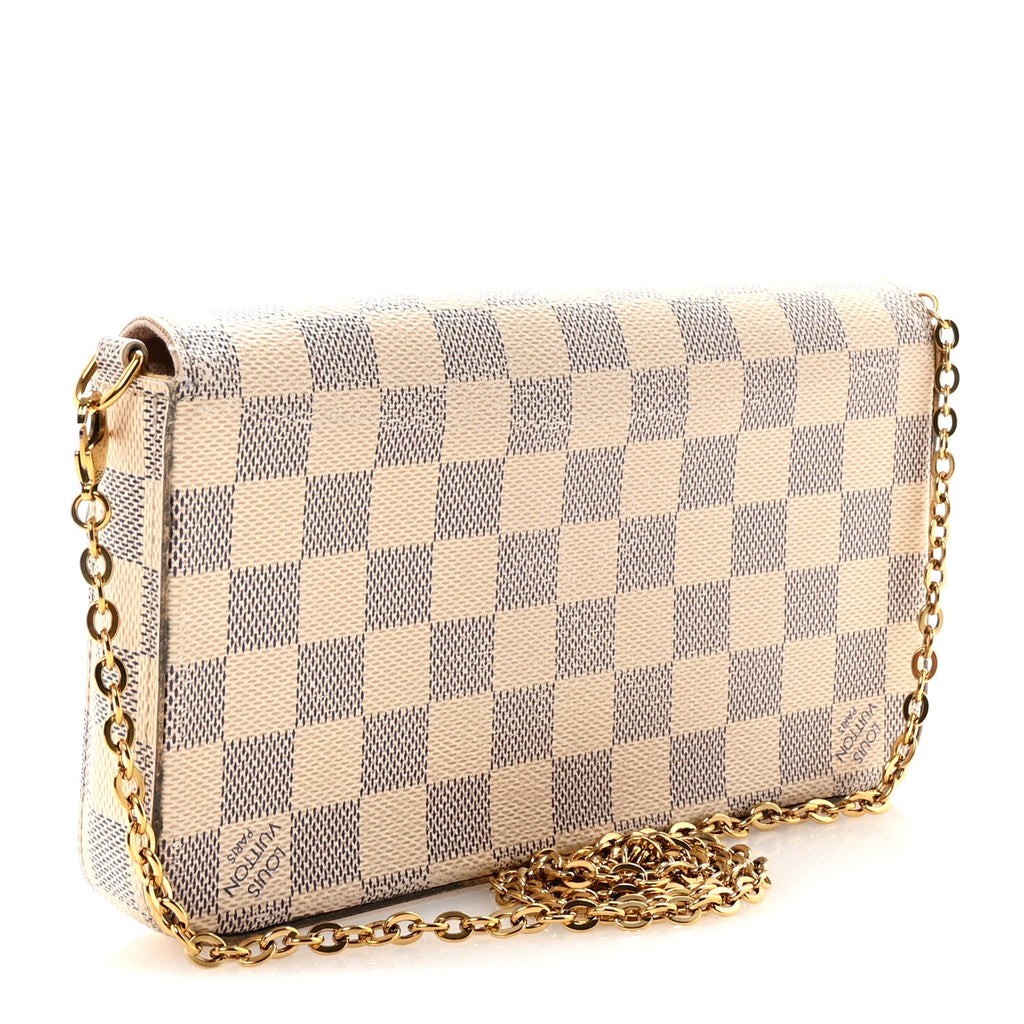 Damier Azur Pochette Felicie Chain Wallet Rose Ballerine