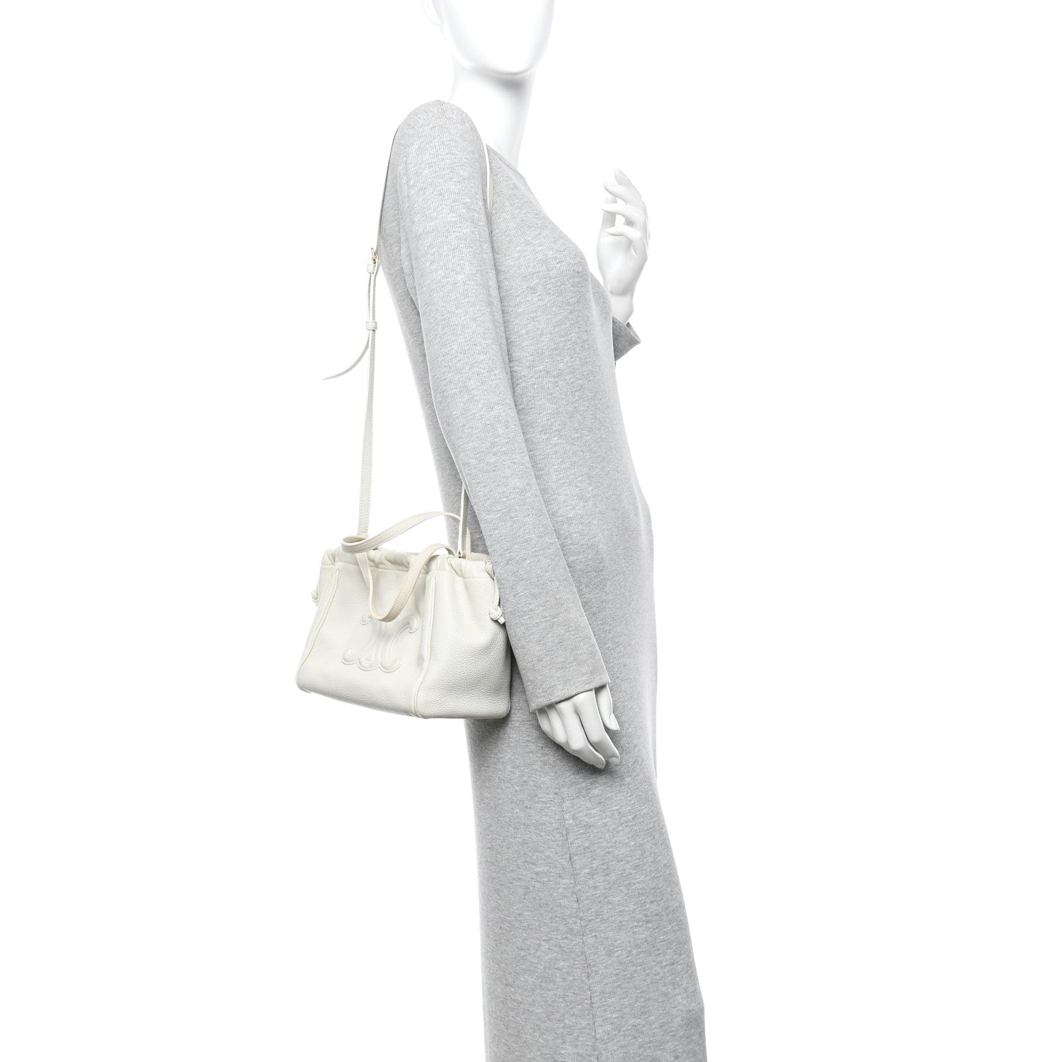 Calfskin Cuir Small Triomphe Cabas Drawstring White
