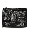 Crinkled Calfskin Matelasse Monogram Large Niki Chain Satchel Black
