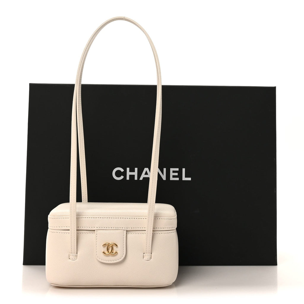 Shiny Caviar Preppy Coco Long Vanity With Strap White