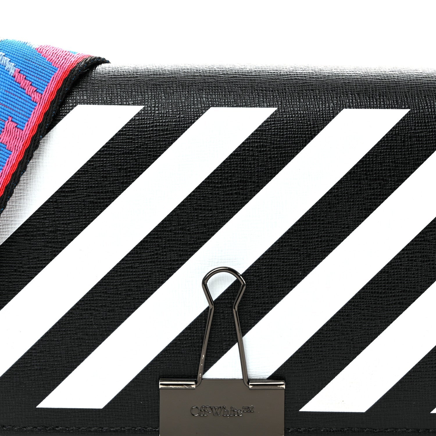 Saffiano Striped Mini Diag Binder Clip Bag Black White Indus