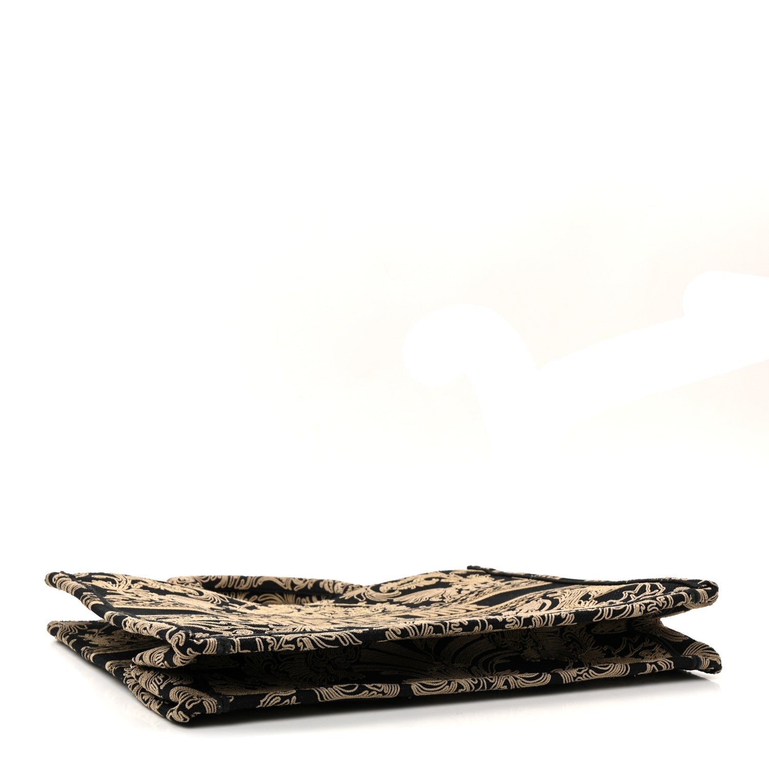Canvas Embroidered Large Ornamental Cornely Effect Book Tote Black Beige