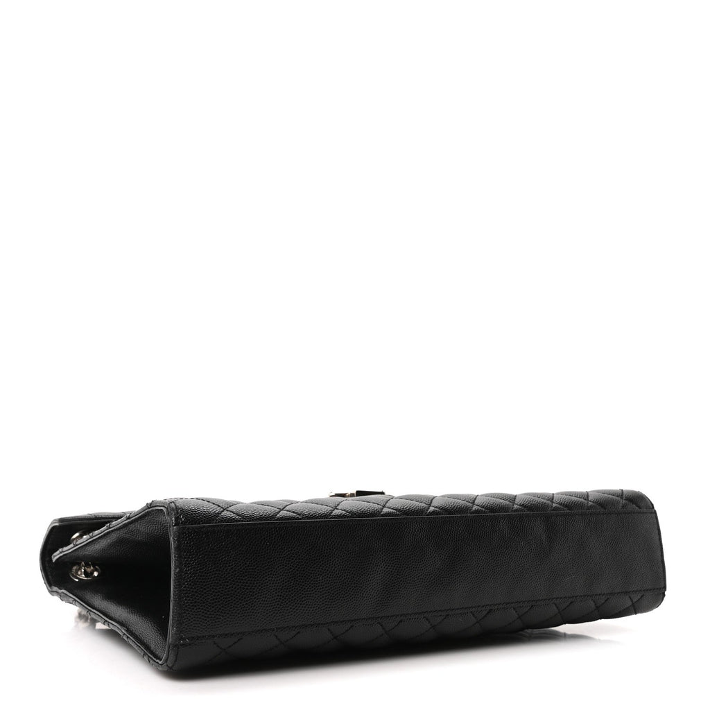 Grain De Poudre Textured Mixed Matelasse Large Triquilt Monogram Satchel Black