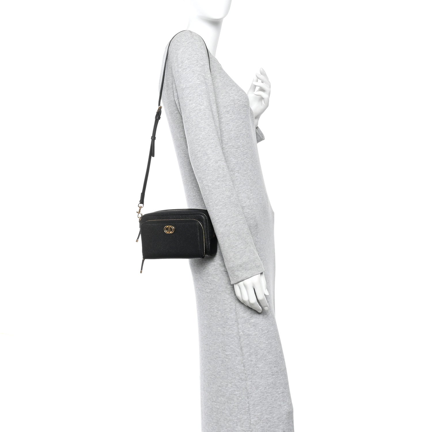 Grained Calfskin Caro Double Pouch Black