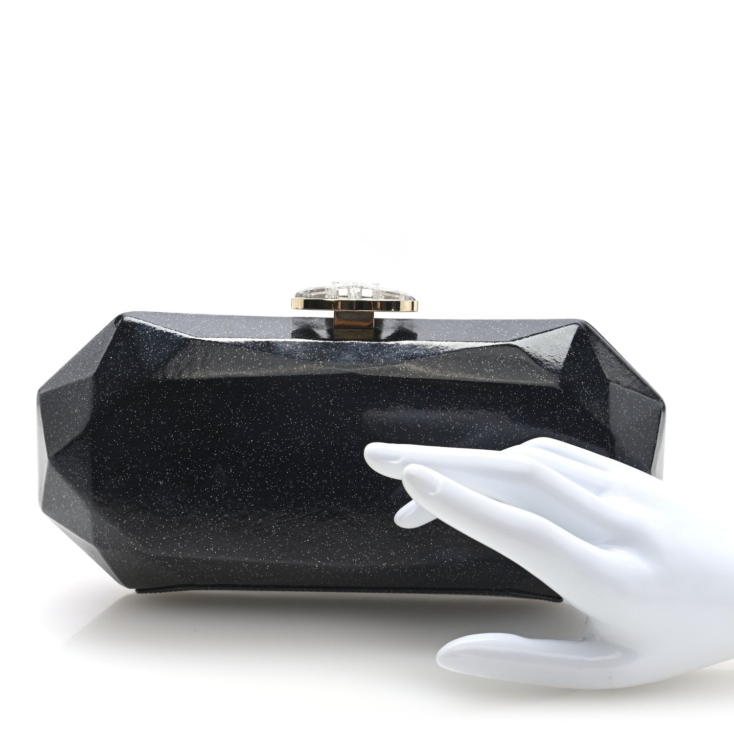 Glitter Vinyl Crystal Clutch Black