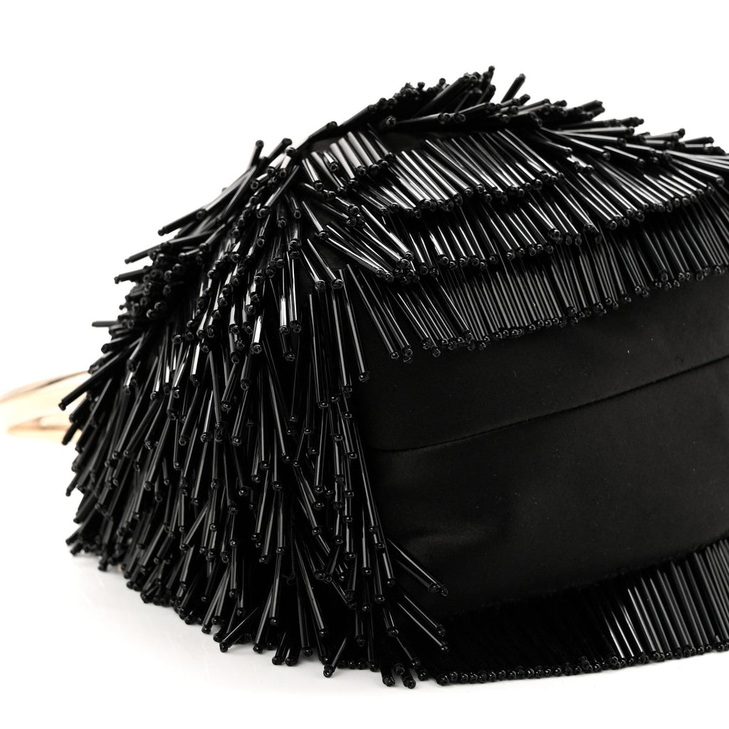 Satin Beaded Mini Bon Bon Bag Black