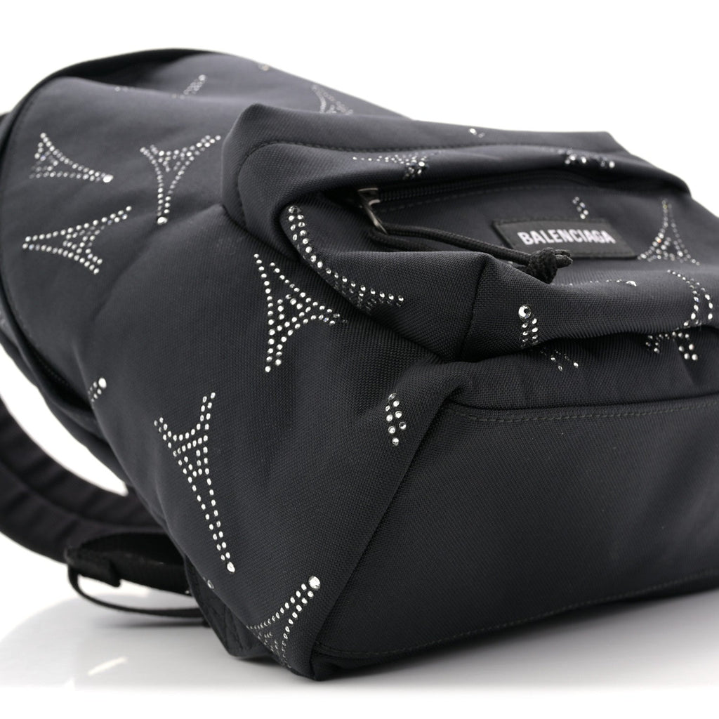 Canvas Crystal Embellished Eiffel Tower Explorer Backpack S Black