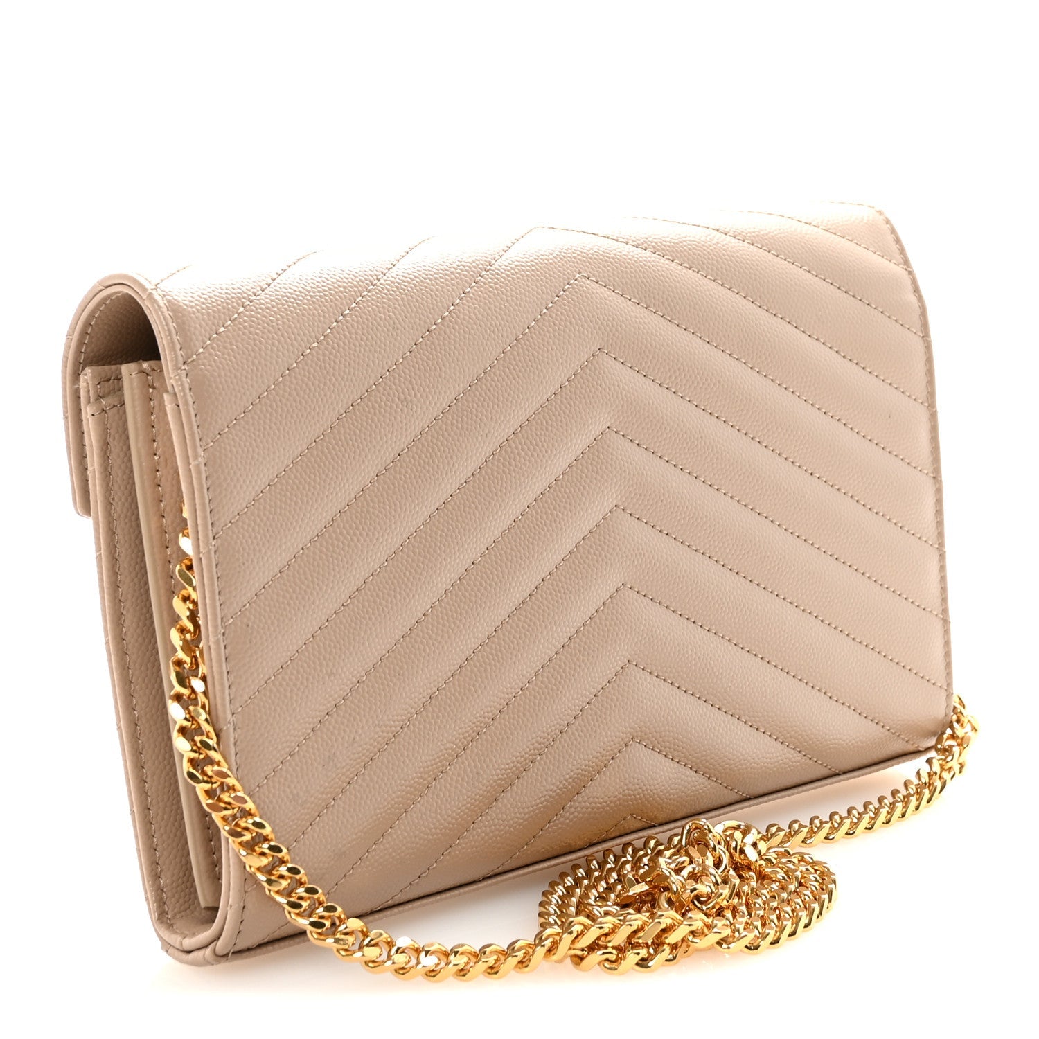 Grain De Poudre Matelasse Chevron Monogram Chain Wallet Dark Beige