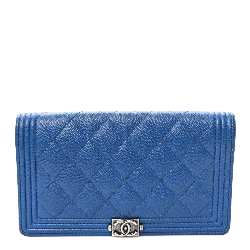 Caviar Quilted Boy Yen Wallet Blue