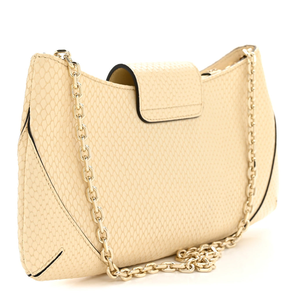 Elaphe Snakeskin Printed Bar Slim Clutch Buttermilk